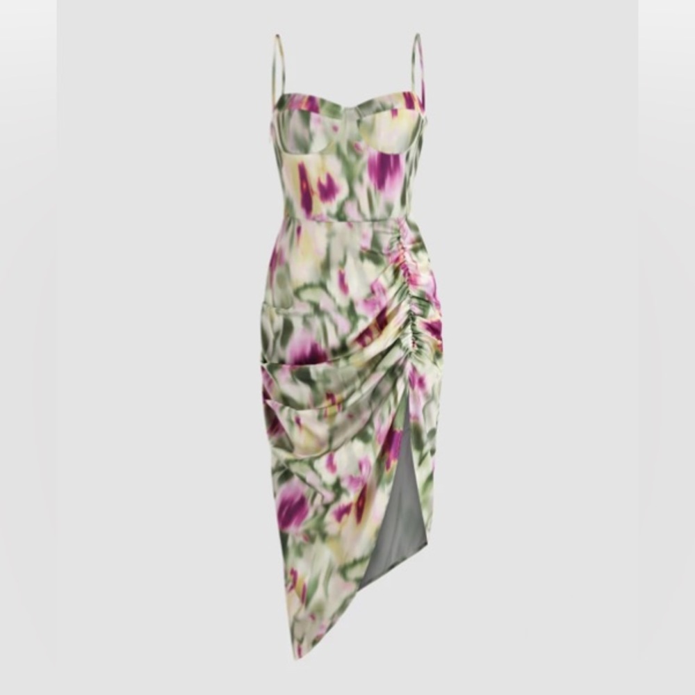 BRAND NEW Floral Satin Midi Dress I Size S - Picture 1 of 4